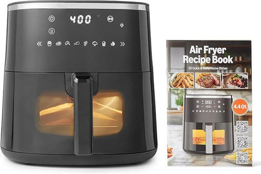 Amazon Basics 4.4-Quart Air Fryer with Easy View Window, 8 Preset Menus, 1400W, Black