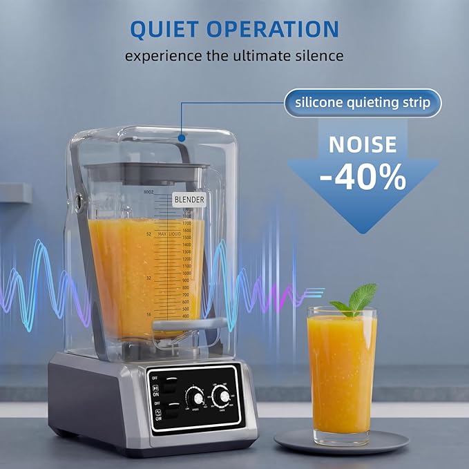 BLEOU Commercial Quiet Shield Blender, 2200W Professional Smoothie Blender with Timer & 15-Speed Control, 80oz/2.2L BPA-Free Pitcher for Cafes, Bars and Home Use