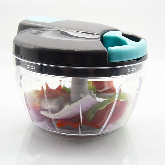 Multi-Function Manual Food Processors & Chopper with Cover and Handle, Garlic Press Vegetable Chopper Shredder,Suitable for Onions Garlic Carrots Gingers Peppers Fruits,Ideal Gift for Kitchen（Blue）