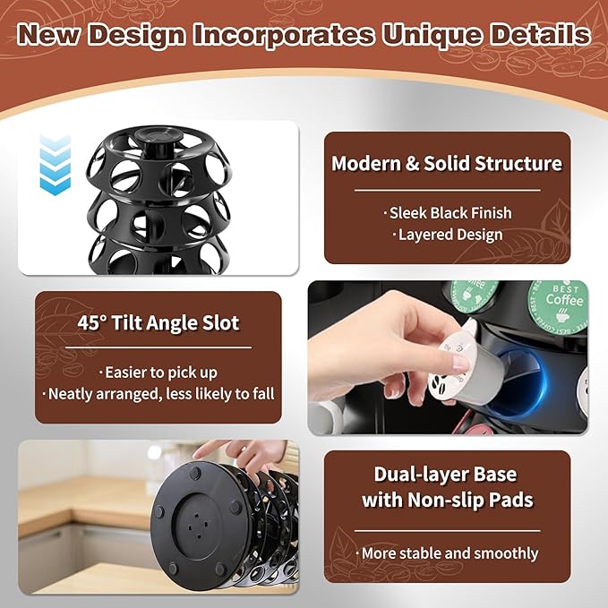 K Cup Holder, Coffee Pod Storage Carousel Holder Organizer Compatible with 40 Keurig Kcup Pods, New Modern Design for Home or Office Kitchen Counter Organizer
