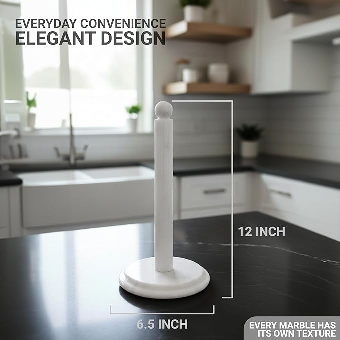 Marble Paper Towel Holder 12" Inches for Kitchen Towels Rack Handmade Paper Roll Holder with Stand – Wrapping Paper Towels Holder - Hand Towel Rack Holder, White