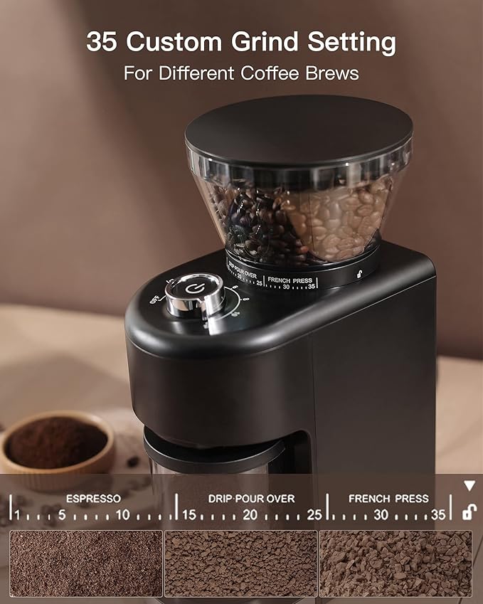 Coffee Grinder Electric, Conical Burr Coffee Grinder with 35 Grind Settings