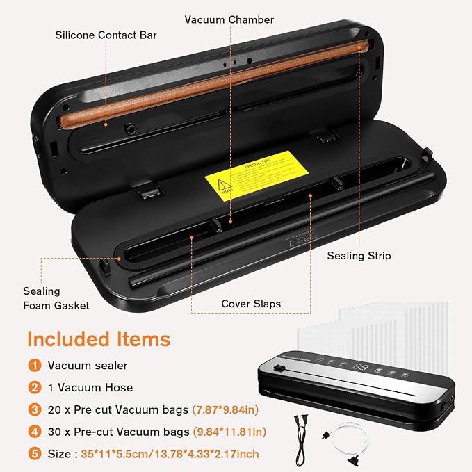 Powerful Vacuum Sealer Machine with 75kPa Suction, 10-in-1 Food Vacuum Sealer for Moist/Dry Food, Built-in Cutter & 50 Bags + Hose – Complete Food Saver for Long-Lasting Freshness