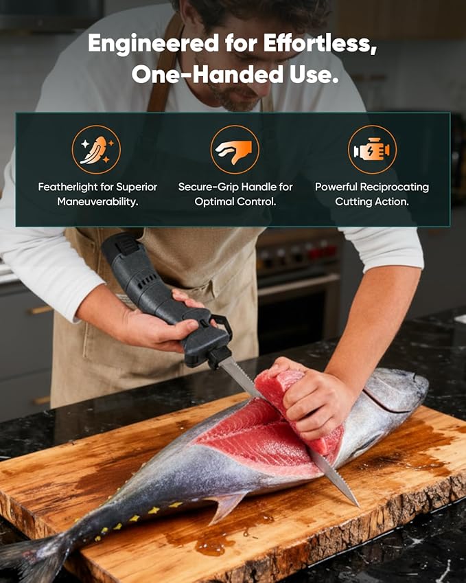 Electric Fillet Knife for Fish - Cordless Fillet Knife with 7-Inch 9-Inch 10-Inch Steel Blades, Dual Battery Fillet Knife Set, Electric Fish Fillet Knife for Fishing, Boat & Home Meat Carving
