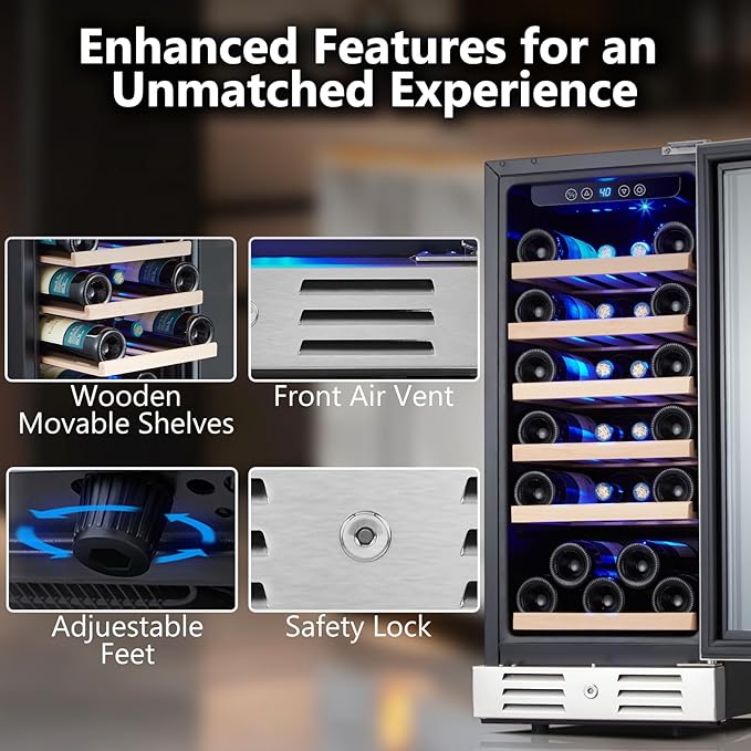 Kalamera 15 Inch Wine Fridge, 29 Bottle Wine Cooler Refrigerator, 40-66℉ Digital Temperature Control With Temp-Memory Function,Built-in or Freestanding Wine Fridge for Home/Bar/Kitchen
