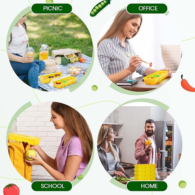 Hushee 10 Pack 17 oz Small Meal Prep Containers with 3 Compartments Snack Containers with Lid Disposable Plastic Bento Box Travel Lunch Food Boxes Stackable for Office Picnic (Yellow)