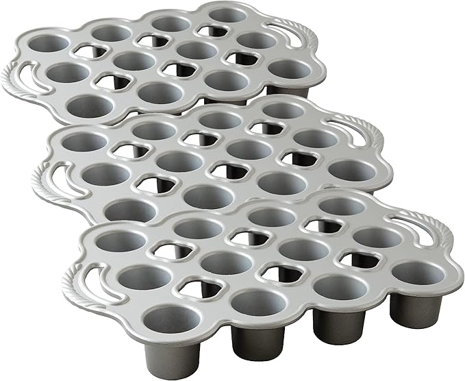 Nordic Ware Cast Aluminum Petite Popover Pan 1/4 Cup Each, 12 Cavity, Silver/Gray (Pack of 3)