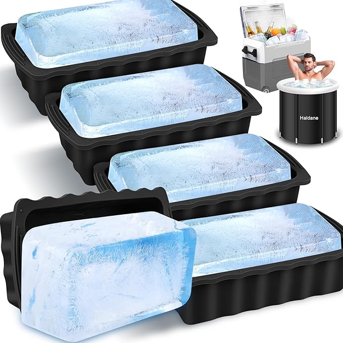Haldane 5PC Extra Large Ice Block Mold 15LB Ice Cube Bricks Maker Molds for Cold Plunge/Coolers, Reusable Ice Bath Water Chiller, Thick Silicone Ice Bath Accessories Black