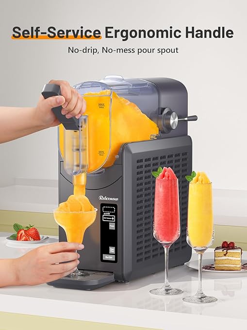 RELEXNOW Slushie Machine for Home – 6 Preset Programs, Soft Serve Frappés, Milkshakes, Margaritas & Frozen Drinks, No Ice Needed, Auto-Clean, LED Display, Quiet Operation, 88oz Capacity