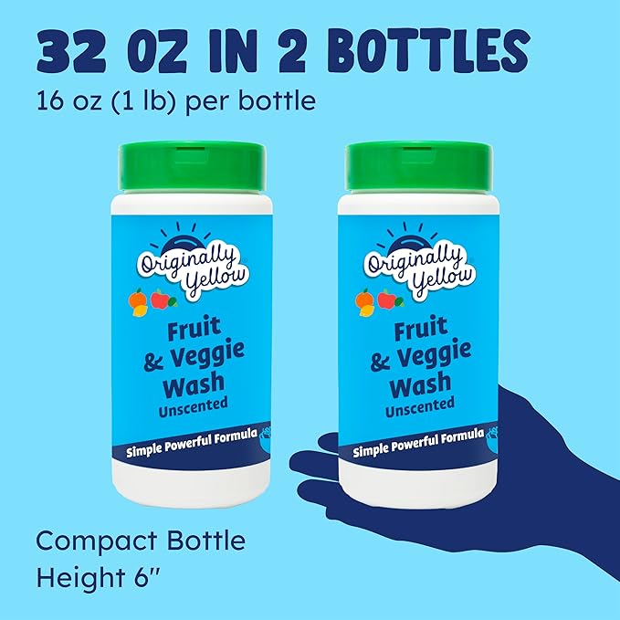 Originally Yellow USA Made Fruit And Vegetable Wash | Food-Grade Fruit and Veggie Wash With No Aftertaste | Powerful Cleaning & Safe Ingredients | Plant-Derived Produce Cleaner & fruit washer | 2 lb