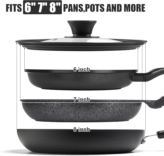 Universal Lid for Pots Pans and Skillets, Pan Cover Fit 6", 7", 8" Diameter Cookware, Silicone Replacement Pan Lid Pot Lids for Frying Pans, Cast Iron,Tempered Glass Lid