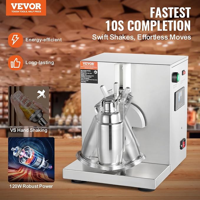 VEVOR Milk Tea Shaker, Electric Milk Tea Maker Machine, 0-180s Adjustable Milk Tea Shake Mixer Machine with 750ML Stainless Steels Cup for Bubble Tea, Boba Tea, Juice, Coffee, Milk, Wine