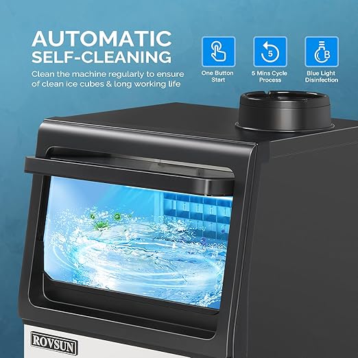 ROVSUN 90LBS/24H Commercial Ice Maker with 2 Water Inlets, Stainless Steel Ice Machine Countertop & Freestanding for Restaurant Bar with 11lbs Storage Bin, Ice Scoop, Drain Pipe & Water Filter