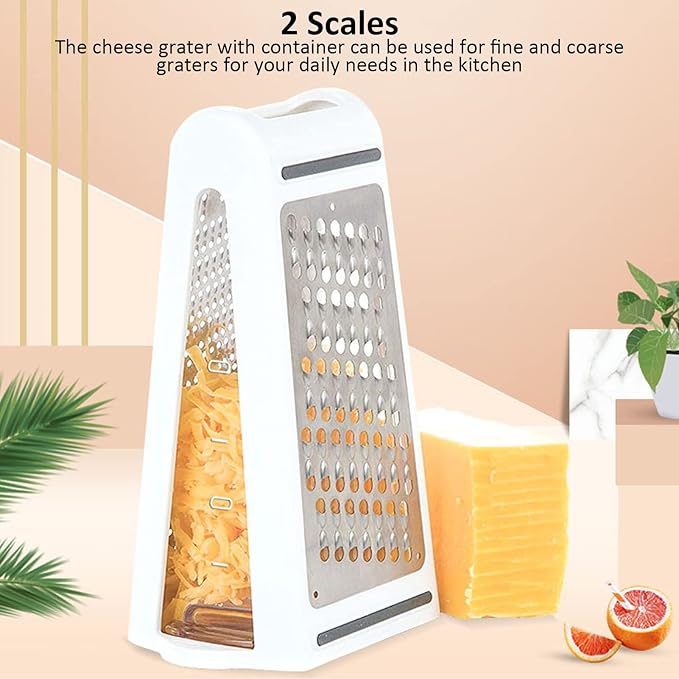 HYWHUYANG Cheese Grater, Reversible Box Grater with Two Sides, Food Grater with Storage Container, Vegetable Garlic Chopper Tool, Stainless Steel Grater for Kitchen