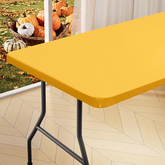 homing Rectangle Table Cloth Cover, Waterproof Polyester Elastic Fitted Tablecloth, Fits for 8 Foot Folding Tables, Washable Table Protector for Fall, Thanksgiving (Mustard Yellow, 30" x 96")