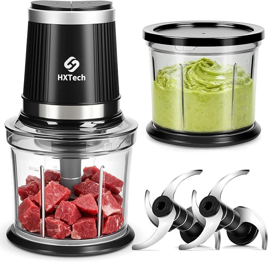 Food Processor 4 Cup: Mini Electric Food Chopper with 2 Bowls, Small Meat Grinder with 2 Speed & 4 Blades for Vegetable, Meat, Nuts, Functions for Chopping, Dicing, Mixing and Puree-Black