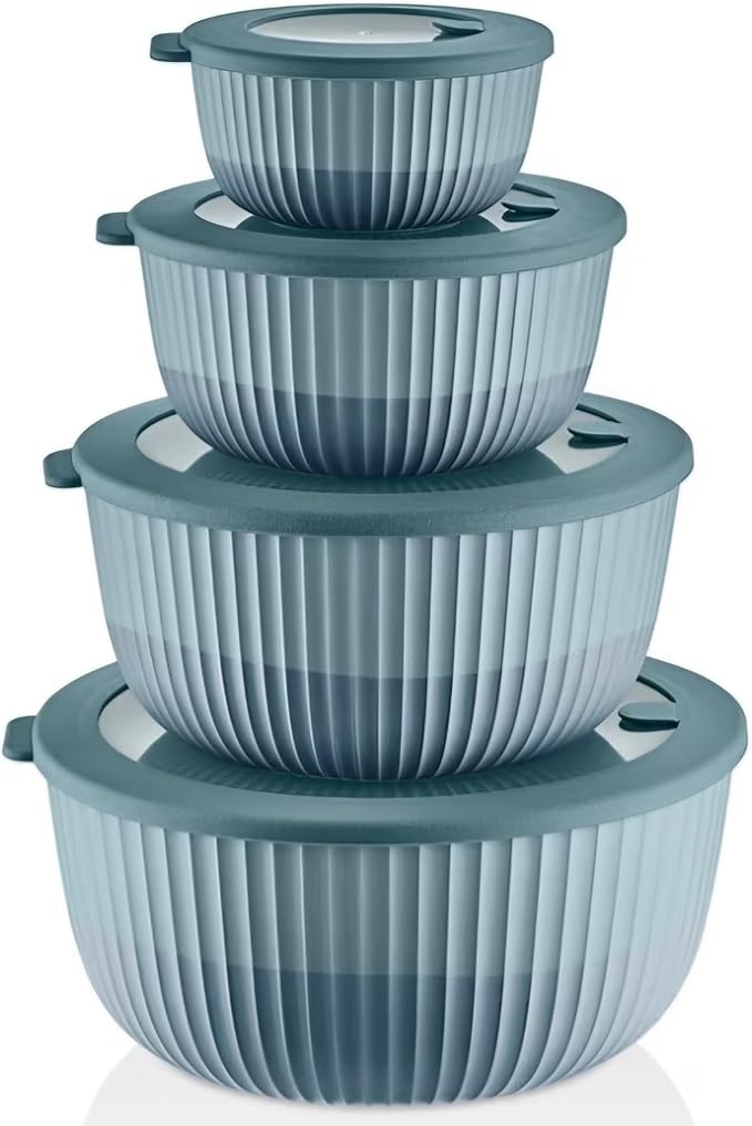 Mixing Bowls with Lids, 8-Piece Airtight Leak-Proof Nesting BPA-Free Bowl Set for Kitchen & Food Storage, Large 4200ml Capacity, Microwave & Dishwasher Safe