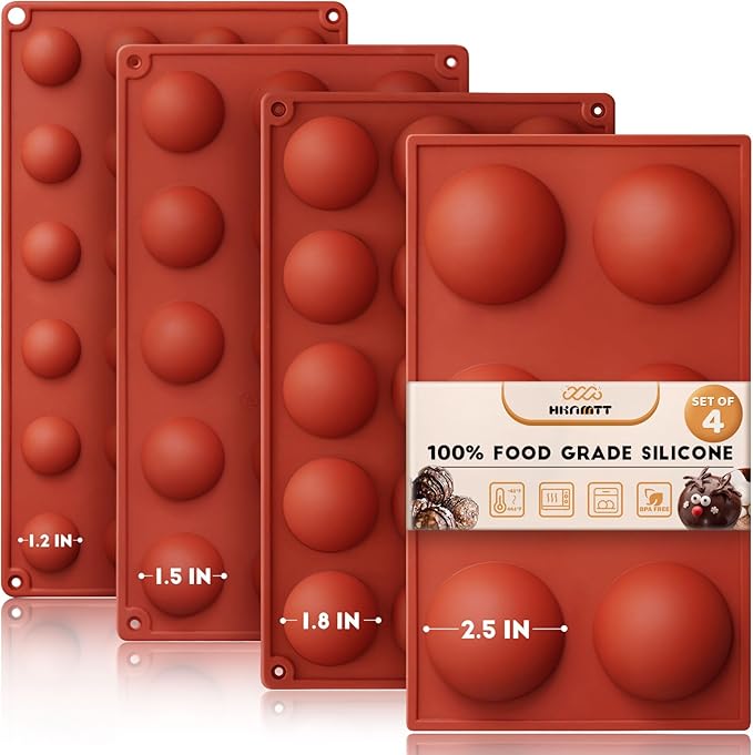 HKNMTT Hemisphere Silicone Molds 4 Size Set for Hot Cocoa Chocolate Bombs Valentines Semi Ball Making Kit Cake Decor Mould, Food Grade Non-stick Kitchen Baking Supplies Oven Safe