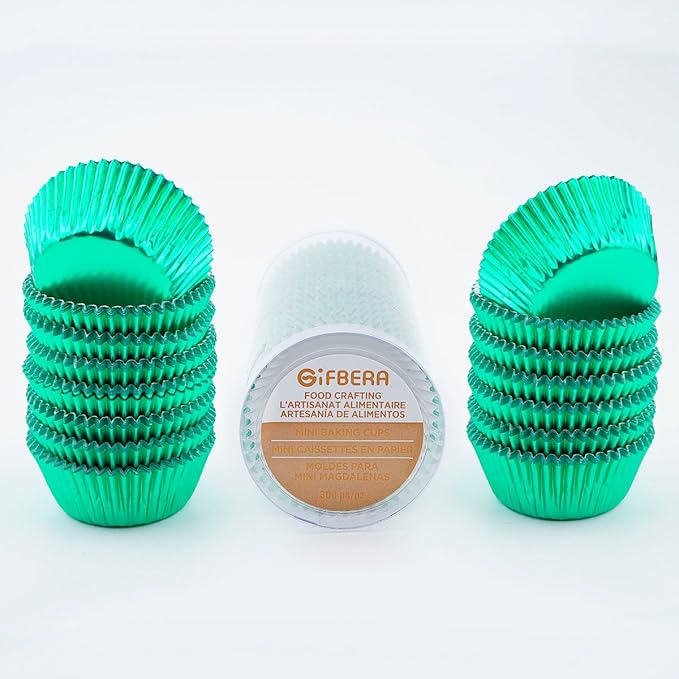 Gifbera Mini Foil Baking Cups Green, 300-Count Bright Foil Paper Green Cupcake Liners Mini Size