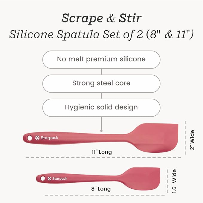 Starpack 'Scrape & Stir' Silicone Spatula Set (2 Pcs) - Heat Resistant Spatulas Set 600°F - Food Grade Kitchen Spatulas - LFGB Grade Nonstick Baking and Cooking Rubber Spatula Set