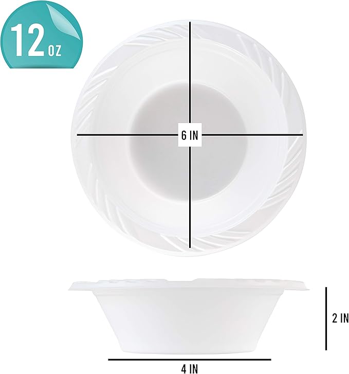 PLASTICPRO 400 Count Disposable 12 ounce White Plastic Soup Bowls