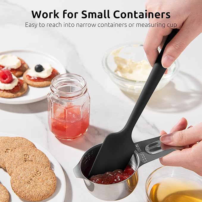 U-Taste Small Mini Silicone Spatula: 9×2inch 600ºF Heat-Resistant Food-Grade Jar Scraper for Kitchen Use, Non-Stick Seamless Flexible Baking Utensil for Mixing, Scraping Jam in Bowl or Cup (Black)