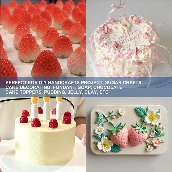 7 Pack Strawberry Baking Mold 3D Strawberry Embed Silicone Fruit Shape Pastry Mold Silicone Handmade Candy Bow Molds for Chocolate Fondant Ice Cream Cupcake Cake Decor - QS7