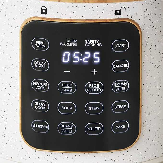 6 Quart Electric Pressure Cooker with Touch Control Display, Multi-Function Cooker, Digital Timer, Fast Cooking Appliance, Removable Pot (Linen Speckle)