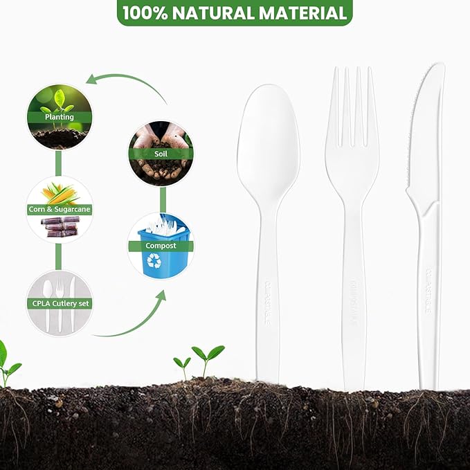 Extra Heavyduty Compostable Spoons [200 Count,6.7In] Disposable Cutlery No Plastic Spoons Large Biodegradable Utensils Eco Friendly Silverware Serving Flatware for Party,Daily Use,Picnic