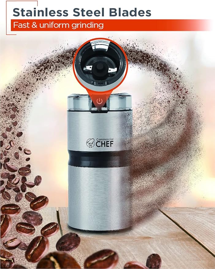 Electric Coffee Grinder Spice Grinder - Stainless Steel Blades Grinder for Coffee Bean Seed Nut Spice Herb Pepper, Brushed Stainless Steel Texture and Transparent Lid