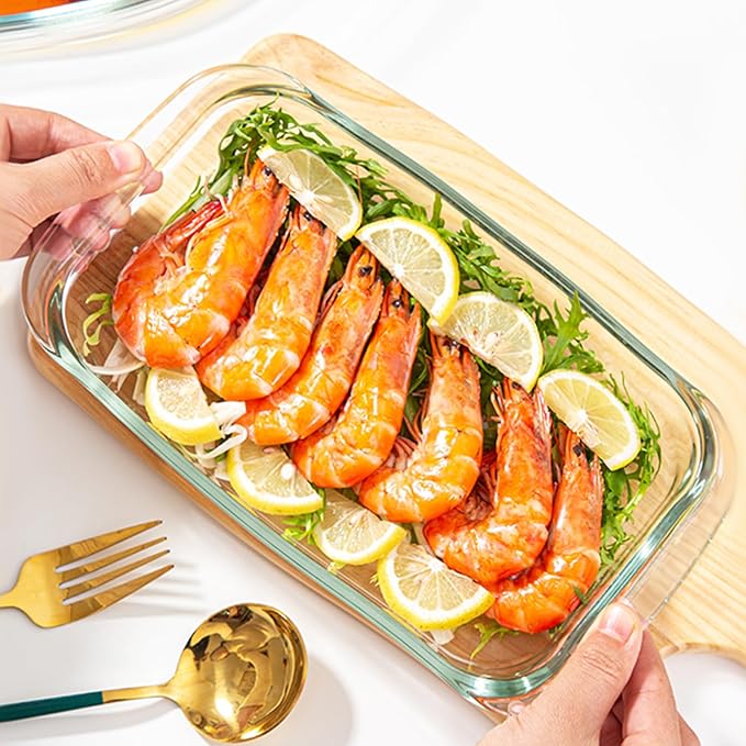4 Piece Glass Loaf Pan Set with Lids - Stackable 1.9 QT/62oz/1800ML Glass Bread Baking Dish Microwave and Oven Safe - Loaf Pans For Baking Bread, Cakes