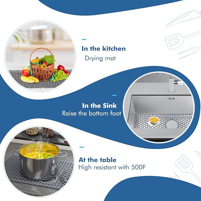 Bestjing Silicone Sink Protectors for Kitchen Sink with Rear Drain - 29.7"x 15.5" Kitchen Protector Accessory, Non-Slip Heat Resistan Mat for Bottom of Farmhouse Stainless Steel Porcelain