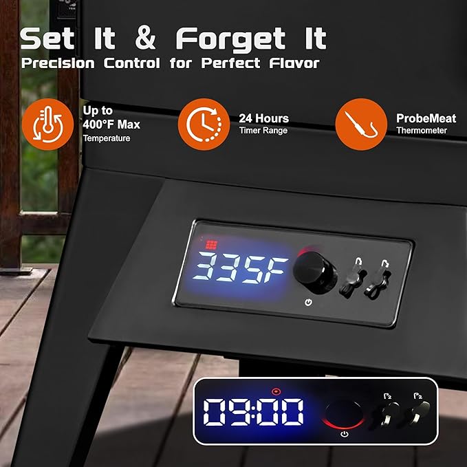 MAISON HUIS Electric Smoker for Outdoors, Built-in Meat Probe & Elevated Stand for Outdoors, BBQ Smoker with 4 Cooking Grates, LED Display Temperature Control, Smoke More with 633 sq in Cooking Area