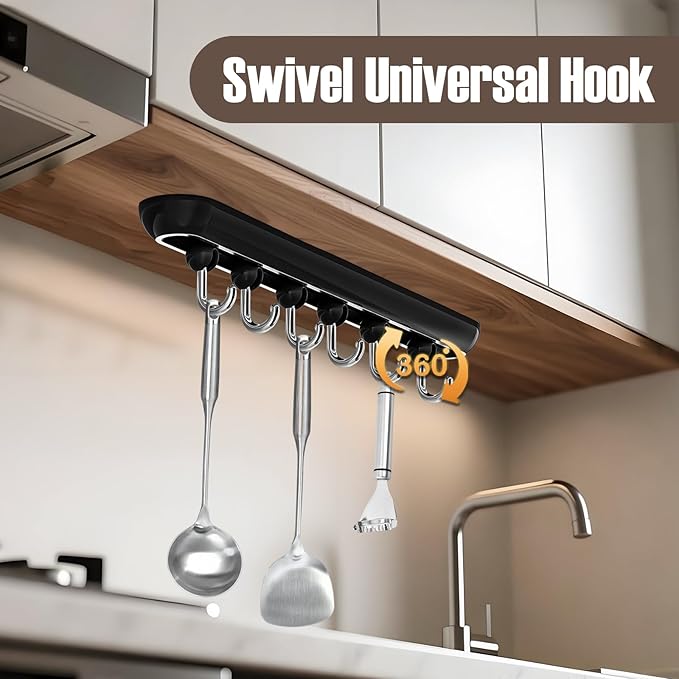 Utensil Racks with 6 Hooks Kitchen Utensil Holders Organizer Balck Wall Hanging Dish Storage Hooks