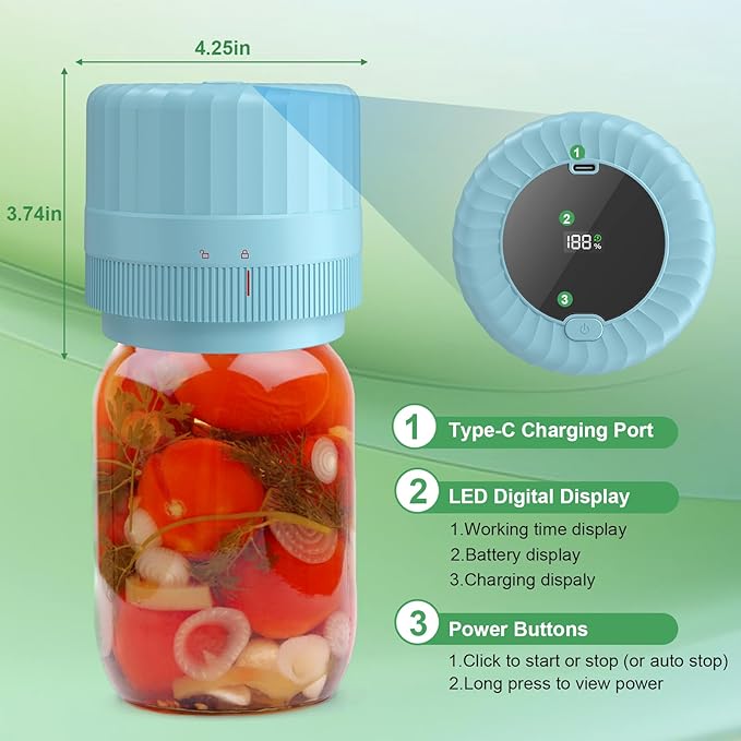 VP06+ Mason Jar Vacuum Sealer, Electric Vacuum Sealer for Jars with Wide and Regular Mouth Mason Lids, Cordless Handheld Jar Vaccum Sealer for Food Storage, Ideal Present for Mom, Wife, BLUE