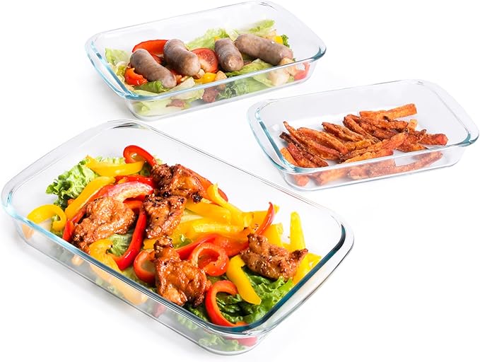 Set of 3 Basic Rectangular Tempered Glass Bakeware, Glass Baking Dishes Baking Pan Set - 1L,1.5L,2L