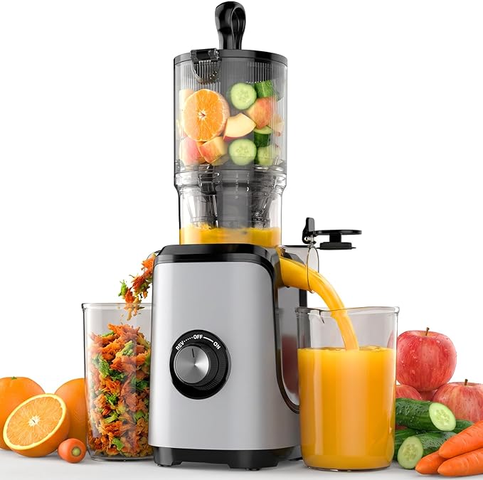 OLIXIS Cold Press Juicer, Masticating Juicer Machine with Reverse Function, Juice Extractor for Making Nut Milk, Easy Clean & Blade-Free, Silver