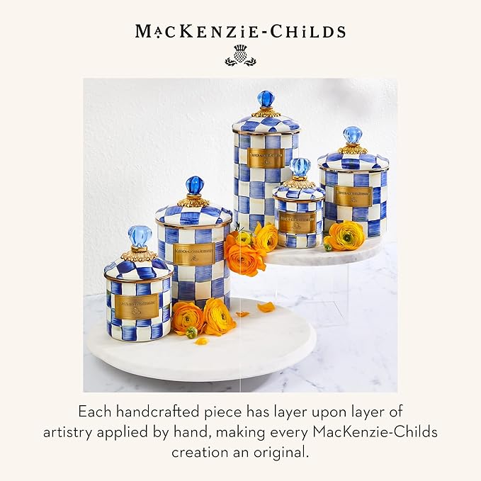 MACKENZIE-CHILDS Medium Enamel Canister, Kitchen Storage Container for Flour and Sugar, 1.42 Liters, Blue-and-White Royal Check