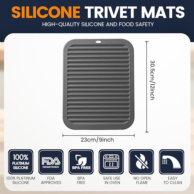 Silicone Trivet Mats 2 Heat Resistant Pot Holders Multipurpose Non-Slip Hot Pads for Kitchen Potholders, Drying mat, Jar Opener, Spoon Holder, Coaster.(Dim Grey)