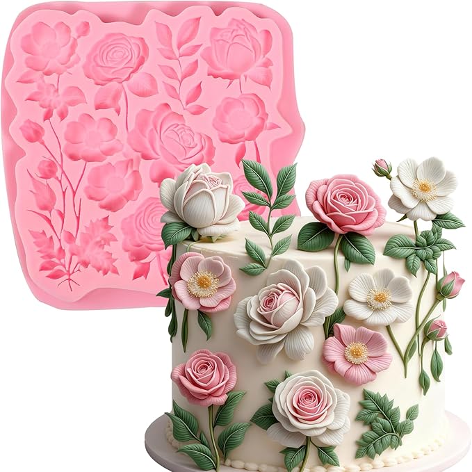1 Pcs Beautiful Rose Silicone Mold, Food-Grade Romantic Floral Wedding Cake Decoration Fondant Mold, for Chocolate Candy Sugar Crafts Flower Paste Dough Chewing Gum Resin Crafts Plaster Clay