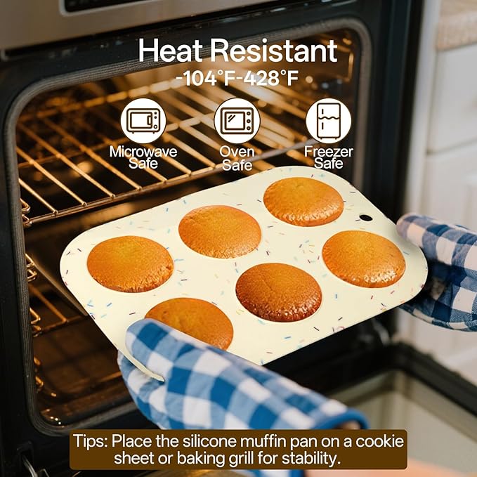 2 Pack Silicone Muffin Pan for Baking, Regular Size Nonstick Cupcake Pan, 6-Cup Silicone Muffin Tin BPA Free Dishwasher Safe, Great for Muffin Cupcake Brownie Egg Tart