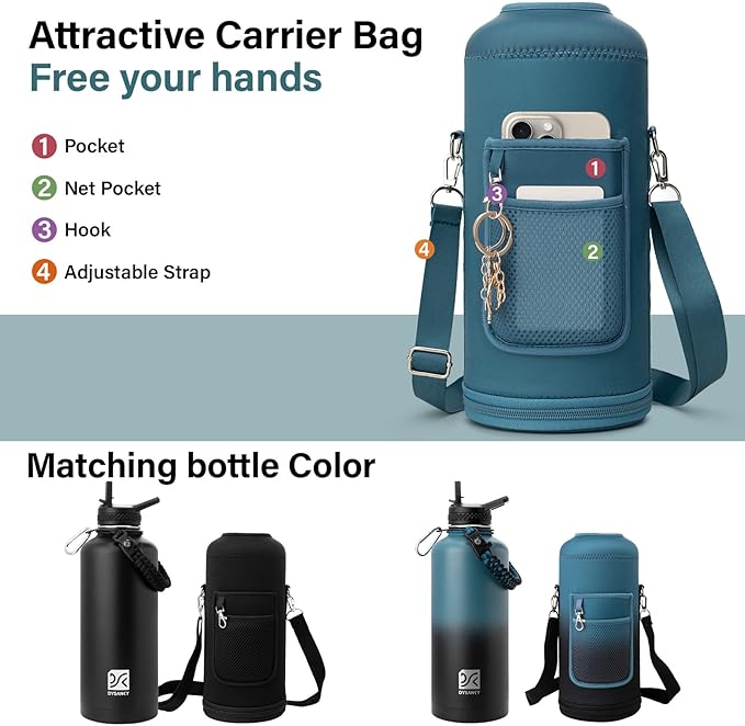 DYSANKY Insulated Water Bottle | Thickened Stainless Steel for Gym and Hiking with Straw, Carrier Bag, Handle Strap | BPA-Free 87 oz
