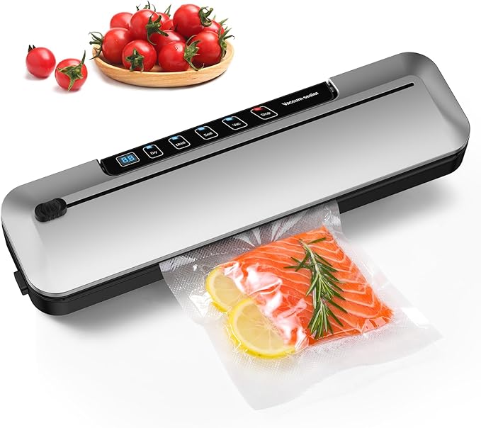 75 Kpa Vacuum Sealer Machine Precision Suction Power 6-in-1 Food Sealer with Digital Timer, Dry & Moist Food Modes, Compact Design with 10 Vacuum Bags