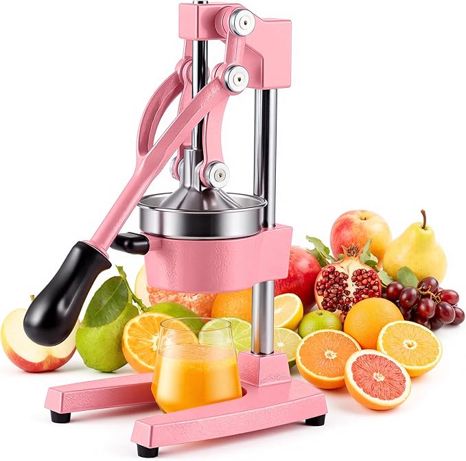 CO-Z Manual Citrus Juicer, Heavy-Duty Manual Juicer with Conical & Flat Pressure Plates, Professional Lemon Squeezer for Orange Pom Lime Lemon Juice, Dishwasher Safe Juice Press, Pink