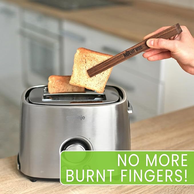 2 Pcs Magnetic Walnut Wooden Toaster Tongs | 8.7-Inch Kitchen Tongs for Cooking, Bread, Bacon, Bagels, and Muffins | Non-Toxic Design, Perfect Bamboo Alternative, Perfect for Toaster, BBQ & Grilling