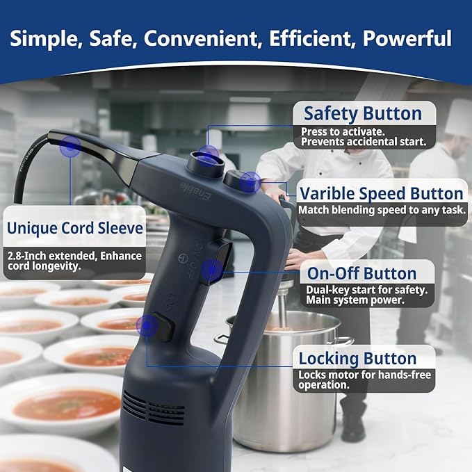 VONCI 500W Commercial Immersion Blender, 12" SUS 304 Removable Shaft, Heavy Duty Power Hand Mixer with Variable Speed 6000-20000RPM, Professional Electric Stick Blender for Restaurant Kitchen Use.