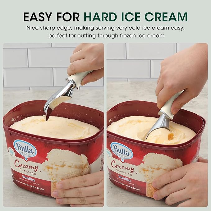 Beneno Heavy Duty Ice Cream Scoop - Upgraded Anti-Fracture Design, Comfortable Grip Long Handle, Effortless Scooping & Dishwasher Safe, Cream