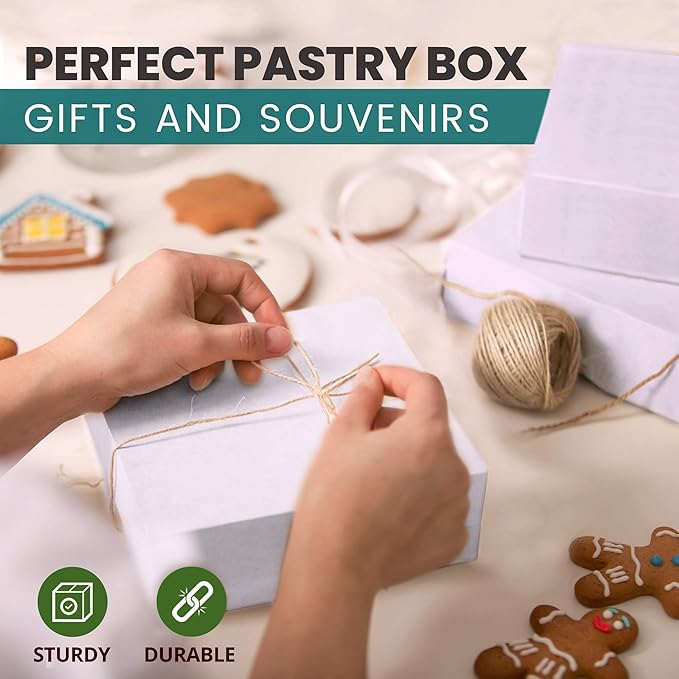 Fit Meal Prep 25 Pack White Bakery Boxes, 6 x 6 x 3 Inches Kraft Lining Pastry Boxes, Cardboard Treat Boxes Pie Boxes Cookie Boxes Dessert Boxes for Cupcakes, Chocolates, Donuts, Macarons