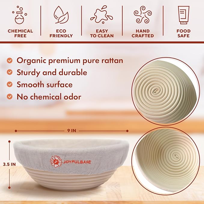 Banneton Bread Proofing Basket Set of 2 Sourdough Starter Kit with 9- Inch Round Baskets Fermentation Proofing Bowls Artisan Sourdough Bread Baking Supplies with Tools Liners and Linen Bag