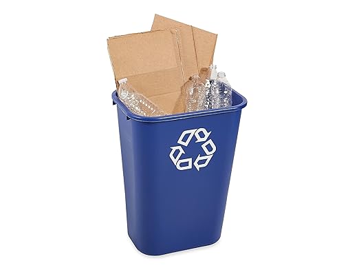 Rubbermaid Commercial Products Deskside Recycling Can, 10.25-Gallon/41-Quart, Blue Recycling Symbol, Plastic, for Bedroom/Bathroom/Office/Under Desk/Sink